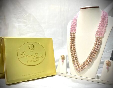 A stunning Gems Pearls and Monalisa Stone Combination Set, featuring a unique blend of pearls and Monalisa stones for an elegant and luxurious look.