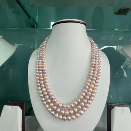 Beautiful 3 Line Gradation Pink Natural Colours Pearls Set, featuring a smooth gradient of soft pink pearls for an elegant and sophisticated look.