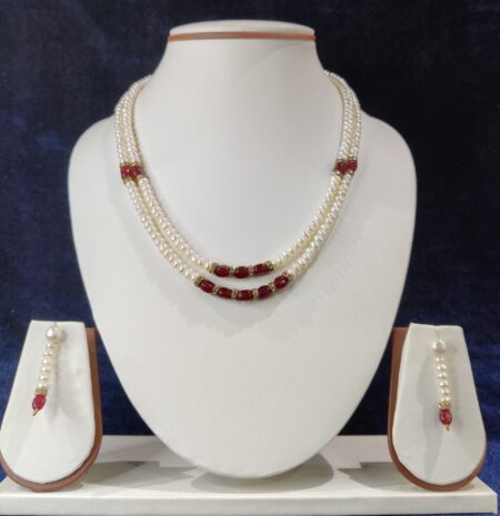 Double Line Pearls Set with Onyx Stone