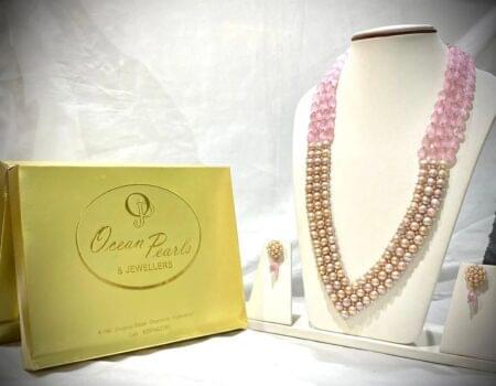 A stunning Gems Pearls and Monalisa Stone Combination Set, featuring a unique blend of pearls and Monalisa stones for an elegant and luxurious look.