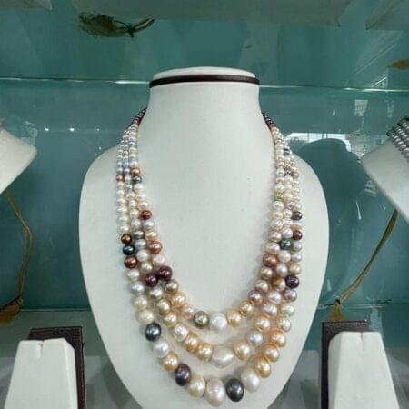 Elegant 3 Line Gradation Multi Colour Pearls Set, featuring a gradient design of multicolored pearls for a unique and sophisticated look.