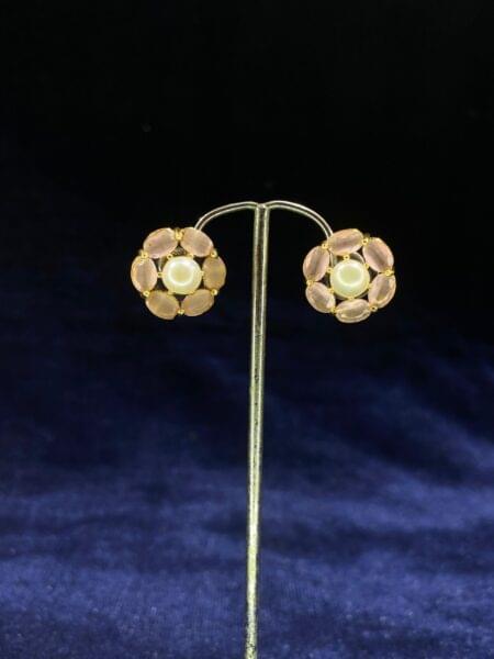 Pearl and Morganite Flower Tops featuring a delicate floral design with pearls and morganite stones.