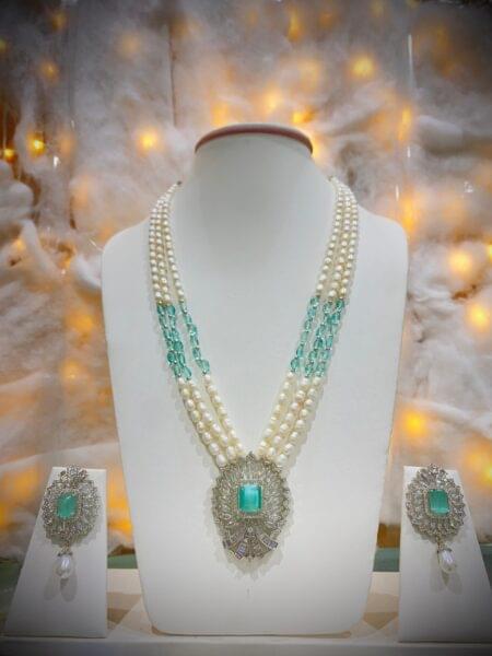 Emerald and Pearl Symphony Necklace