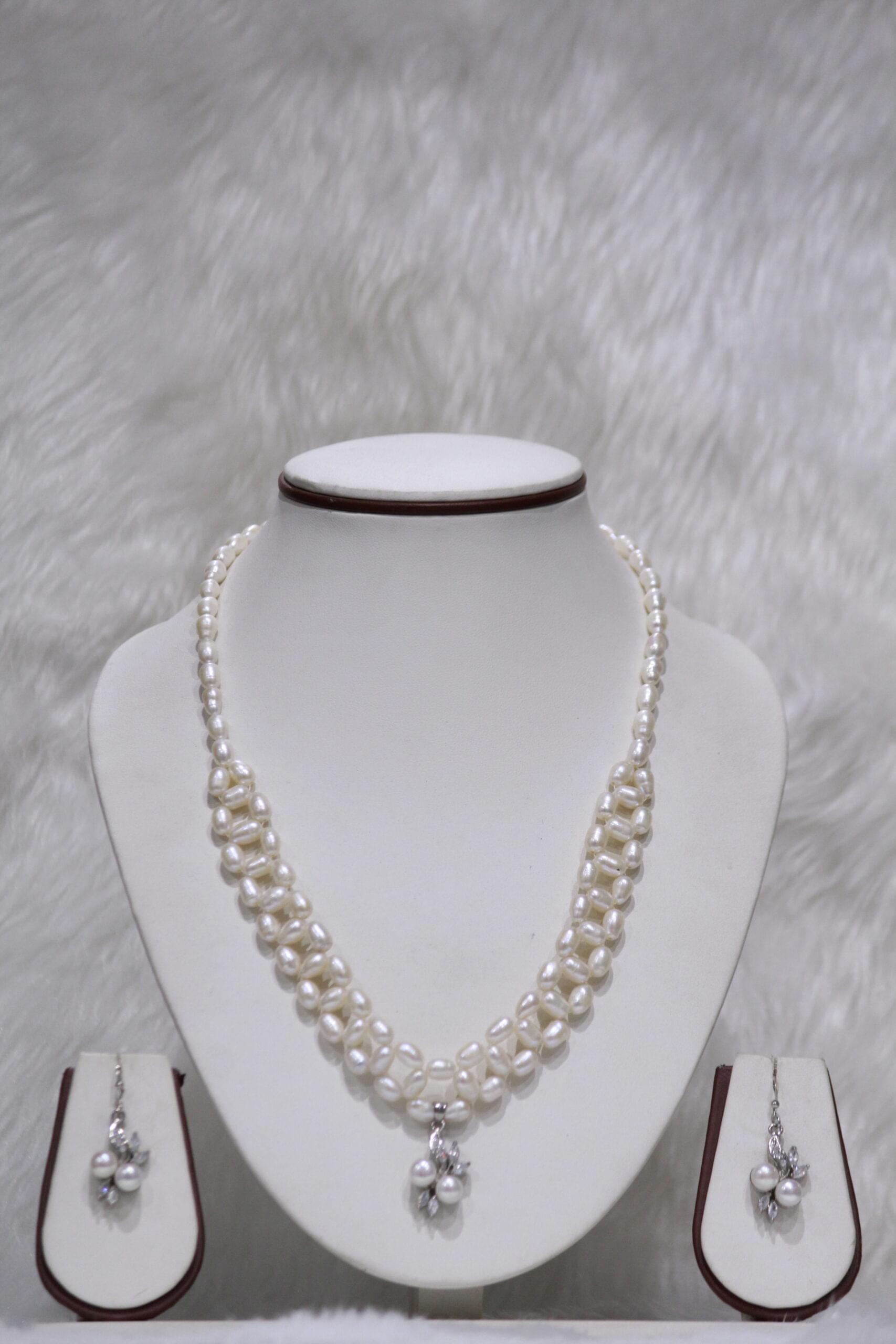 Pearl Necklace Set with Cluster Pendant